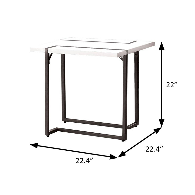 Table de bout contemporaine 22,4 po, blanc / bronze