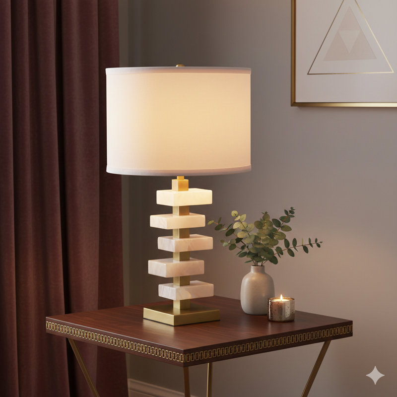 Lampe de table 26,7 po blanc et or albâtre (assemblage de l'abat-jour requis)