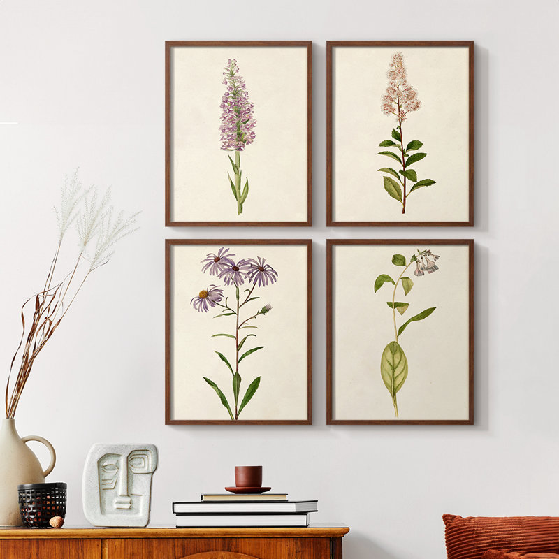 «Mauve Garden Flowers I», ensemble de 4 encadrées, H 10 po x l 32 po