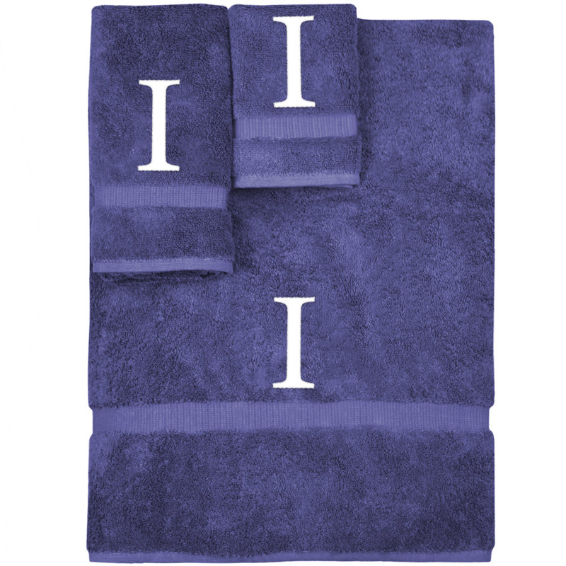 Ensemble de serviettes monogrammées - ensemble de 3 - lettre-bloc, Bleu marine/blanc, I