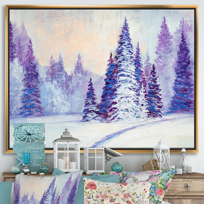 «Winter Road in The Forest», reproduction sur toile flottante, H 12 po x l 20 po x p 1 po, Toile encadrée d'or