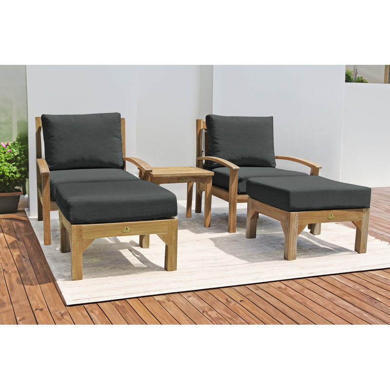 Ensemble de conversation en teck avec coussins Sunbrella 5 pièces Huntington, Charbon