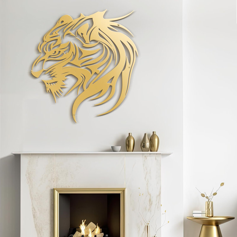 Tigre, animaux, sculpture murale abstraite moderne, décoration murale en métal pour l'extérieur, Or