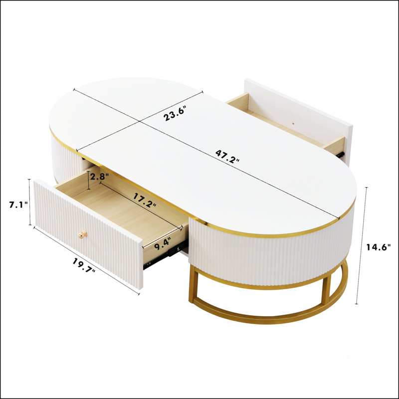 Table basse ovale moderne avec tiroirs