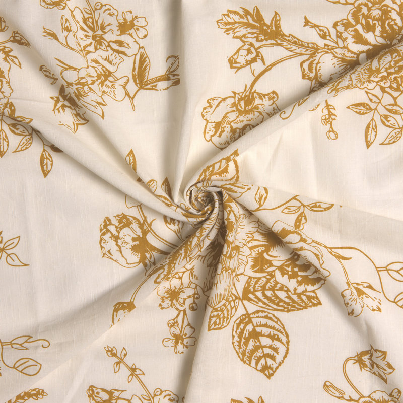 Reamstown Rose & Wildflower 100% Cotton Floral Semi-Sheer Rod Pocket Single Curtain Panel, Mustard