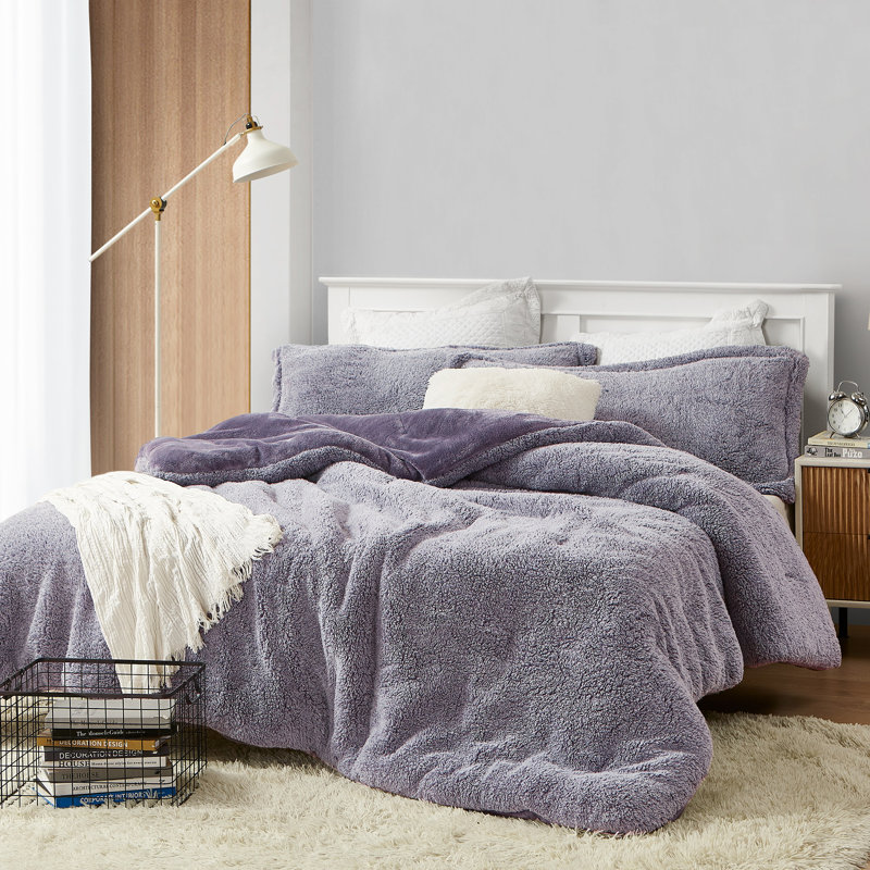 Box Stitch Comforter Set, King Comforter + 2 King Shams, Purple