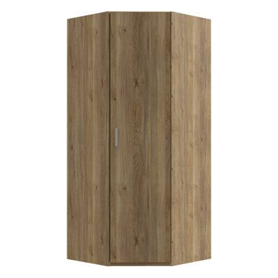 1-Door Corner Wardrobe, Made of Engineered Wood, Mauvella Oak, 89.5cm W x 201.5cm H x 89.4cm D.