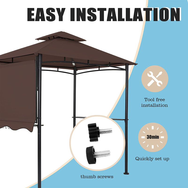 11Ft. W x 5 Ft. D Soft Top Grill Gazebo with a Side Collapsible Awning, Brown