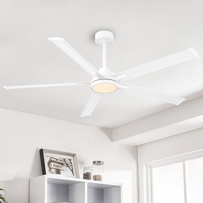 60 In. 5 Aluminium Blades Indoor Led Ceiling Fan With Remote, Smart ceiling fan, White With White Blades