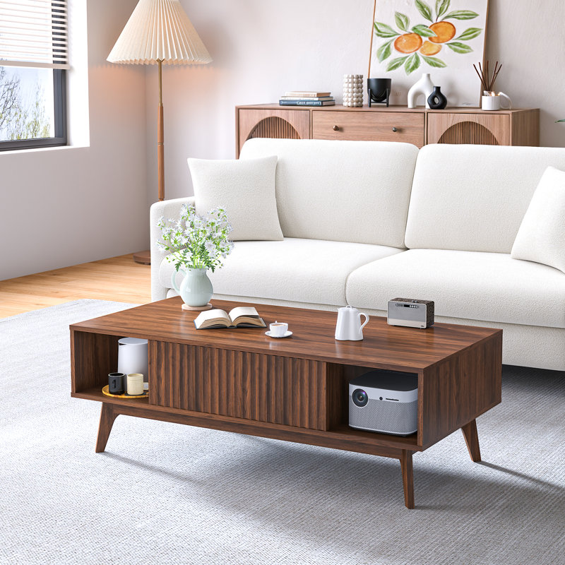 Modern Rectangular 100cm Four Leg Coffee Table with Storage, Walnut