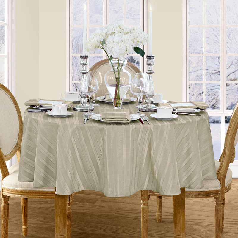 Robyn Striped 70-inch Round Jacquard Polyester Tablecloth, Gray