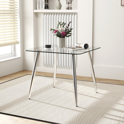 36-Inch Square Tempered Glass Dining Table, Rounded Corners for 2-4 Space-Saving Small Kitchen Table with Heavy-Duty Metal Legs Perfect for Dining Room, Apartment