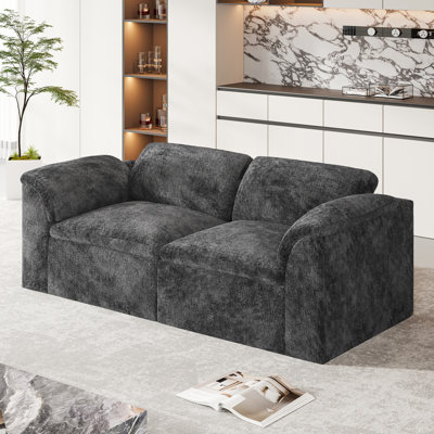 Modern 81 "Chenille 2-Seater Sponge Sofa With Throw Cushion