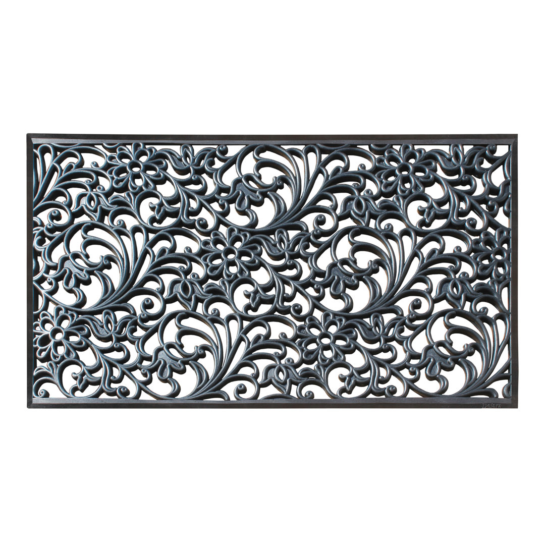 Alata Large Natural Rubber Non-Slip Doormat – 30" x 48" Indoor/Outdoor Entry Mat, Black Floral Paisley Design Darby Home Co