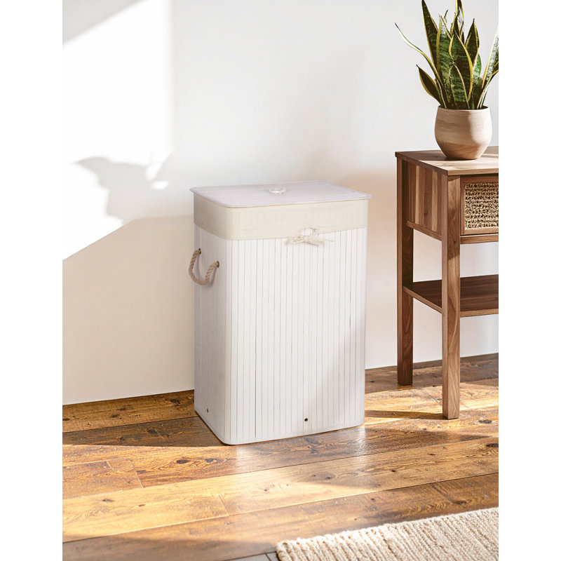 Audubon Bamboo Laundry Hamper with Handles, White