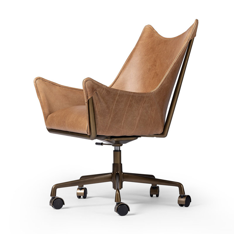 Truman Leather Swivel Office Chair, Taupe Brown