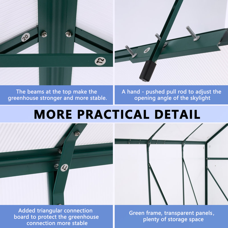 Polycarbonate Greenhouse Raised Base, Green, 75.6" H x 74.4" W x  98.42" D