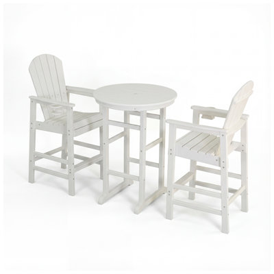Cottage White 3-Piece HDPE Outdoor Bar Set with Round Table and 2 Stools