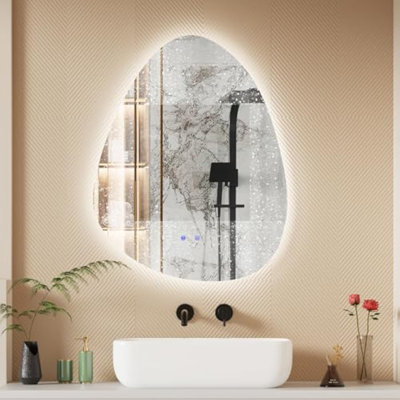 22" X 28" Led Triangle Mirror, Irregularly Shaped, Unique Vanity Mirror, Frameless Wall Mirror For Bathroom, Living Room, Bedroom, Entryway