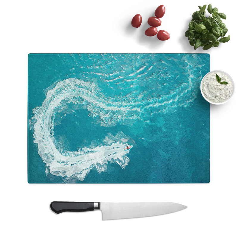 Tempered Glass Speed Boat in Portugal Chopping Board, 28.5 cm W x 20 cm L