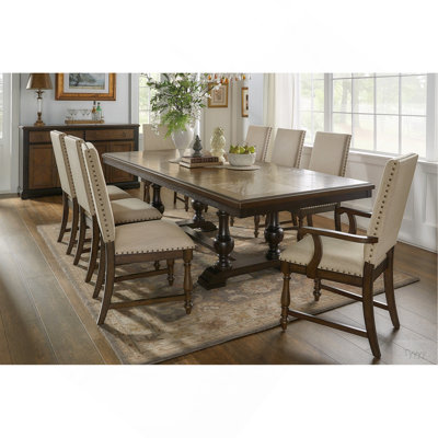 Ensemble de 2 chaises de salle à manger en bois avec garniture cloutée beige