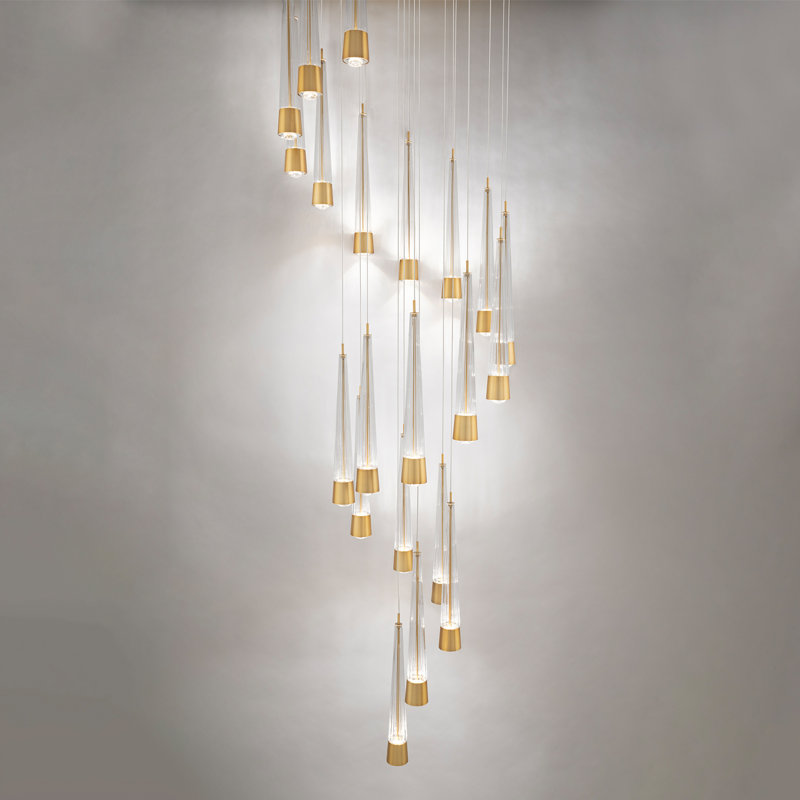 Quill Round Multi-Light 4-CCT Pendant, Aged Brass