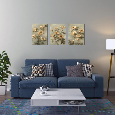 Art mural rétro sur toile à motif floral rétro vert et beige, bohème moderne, 16 x 24