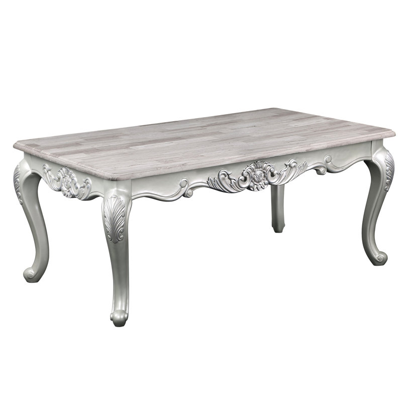 Luxueuse table basse traditionnelle en bois argentée - Rehausse l'élégance de la décoration intérieure en bois massif pour une pièce