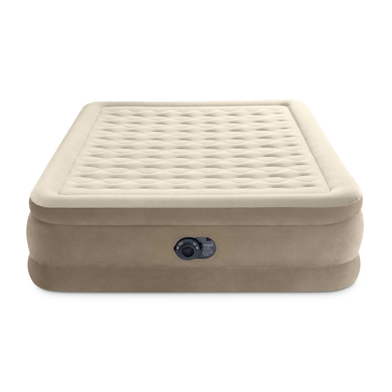 Queen Beige Raised Air Mattress with Built-in Pump
