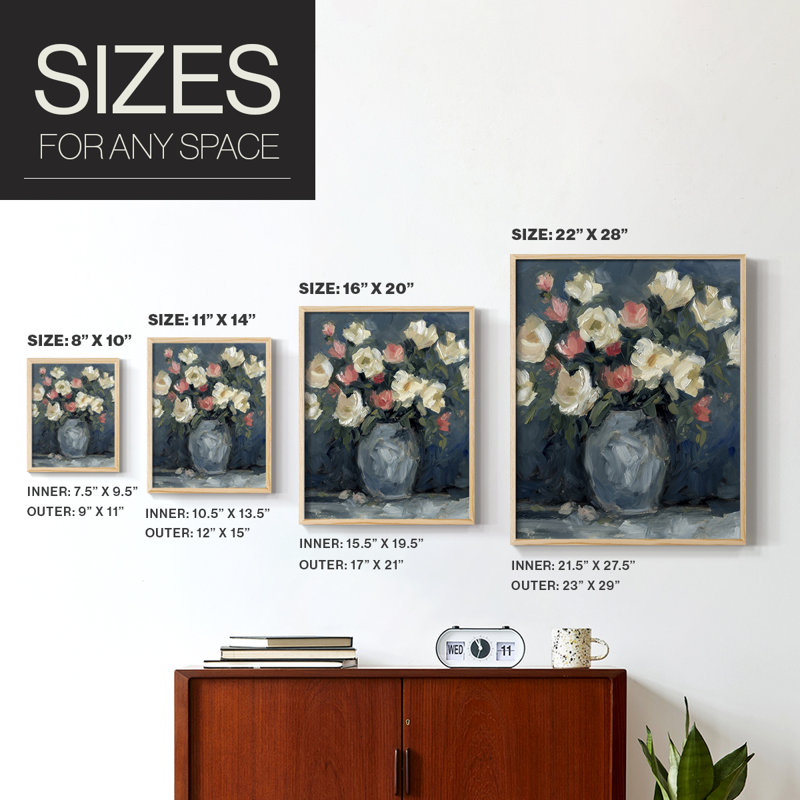 Impasto Floral Arrangement II, reproduction encadrée - bois massif, H 11 po x l 9 po, Naturel
