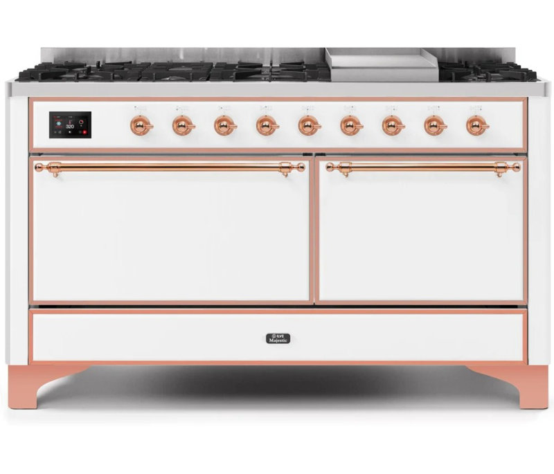 ILVE Majestic II Series 60 inch Dual Fuel Range with 9 Burners, Griddle (Glass Door), Copper/Emerald Green, Natural Gas