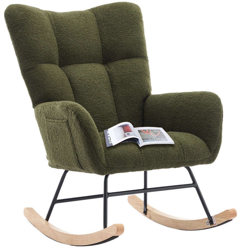Chaises de peluche en bois massif rembourrées, Vert foncé