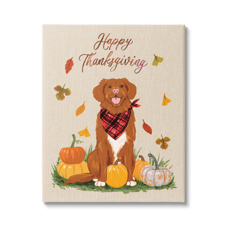 «Happy Thanksgiving Pumpkins Dog», art mural sur toile par Be Ni La, H 30 po x l 24 po x P 1,5 po