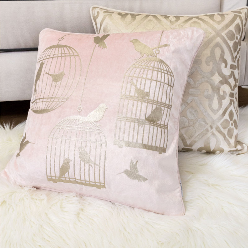  Bird Cage Velvet Throw Pillow, Blush