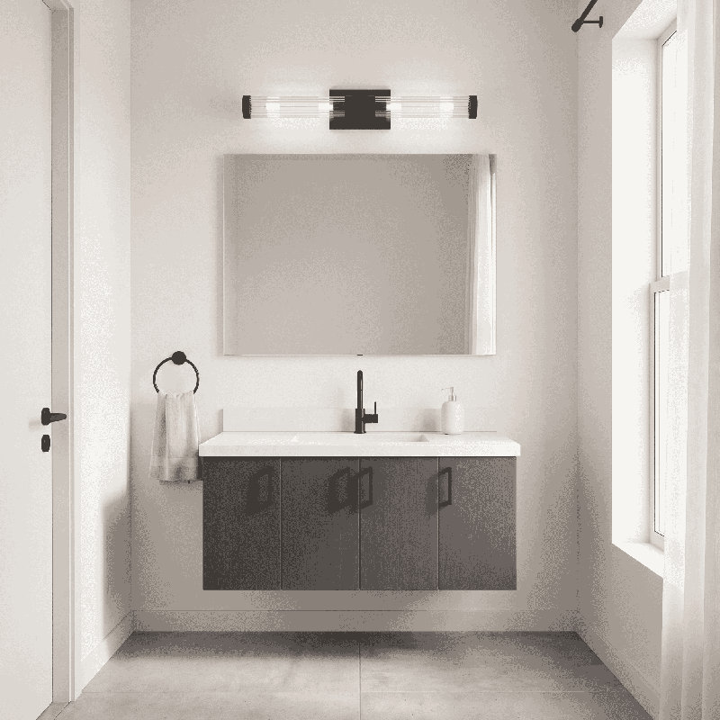 Luminaire de salle de bain Beale, 28 po de largeur, Noir, Noir