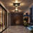 11" 2-light Outdoor Ceiling Light With Motion Sensor,farmhouse Flush Mount Ceiling Light With Glass Shade, 360° Detection, Adjustable Timer