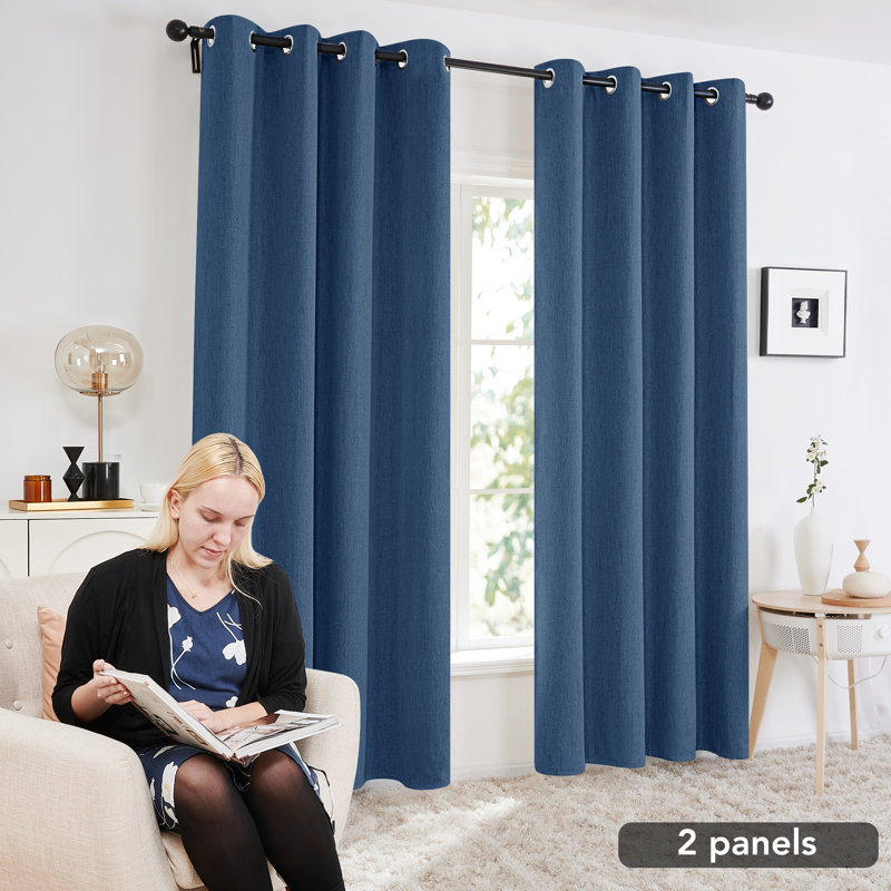 Assafa Blackout Curtain Pair, 52" W x 90" L, Dark Blue