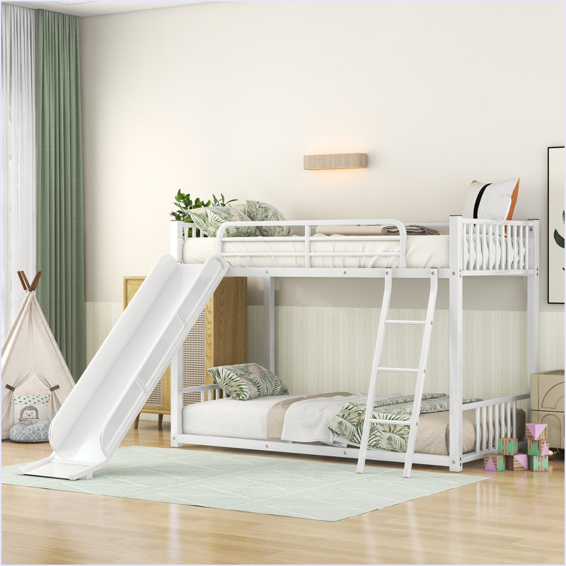 Metal Bunk Bed With Slide, Twin Over Twin