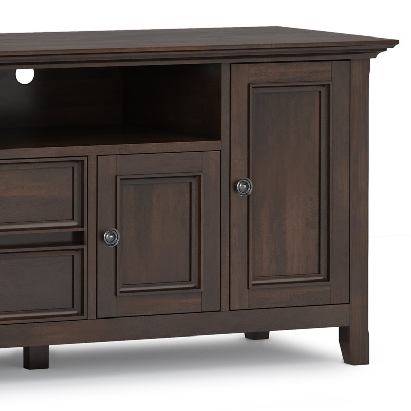 Amherst 72"W Solid Wood TV Stand for TVs up to 80" with Adjustable Shelves, Brunette Brown