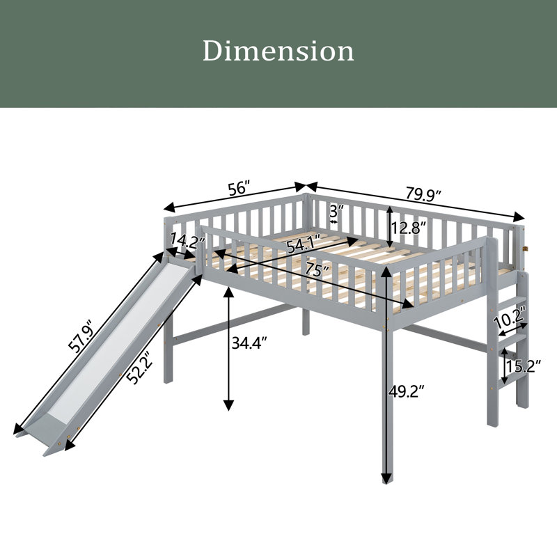 Hennegan Kids Full Loft Bed, Gray