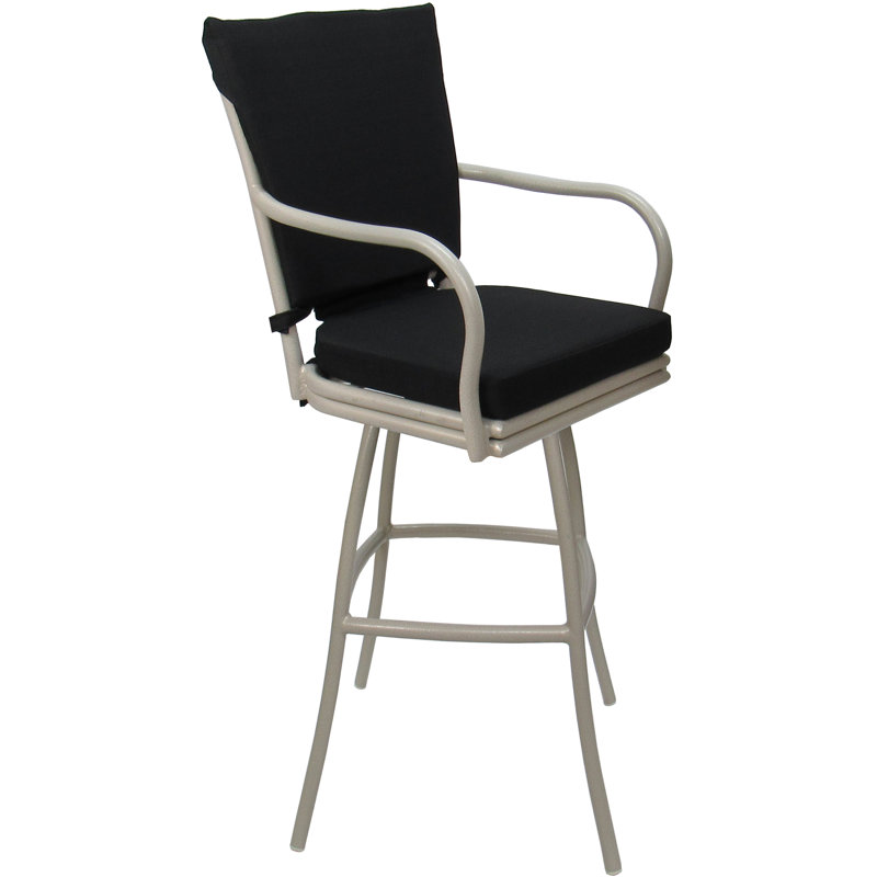 Tabouret d'extérieur en aluminium avec coussin Travisha, Noir, Beige, 30"