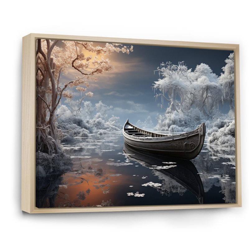 «Winter at the Lake», reproduction sur toile, 24" H x 32" W, Cadre naturel flottant