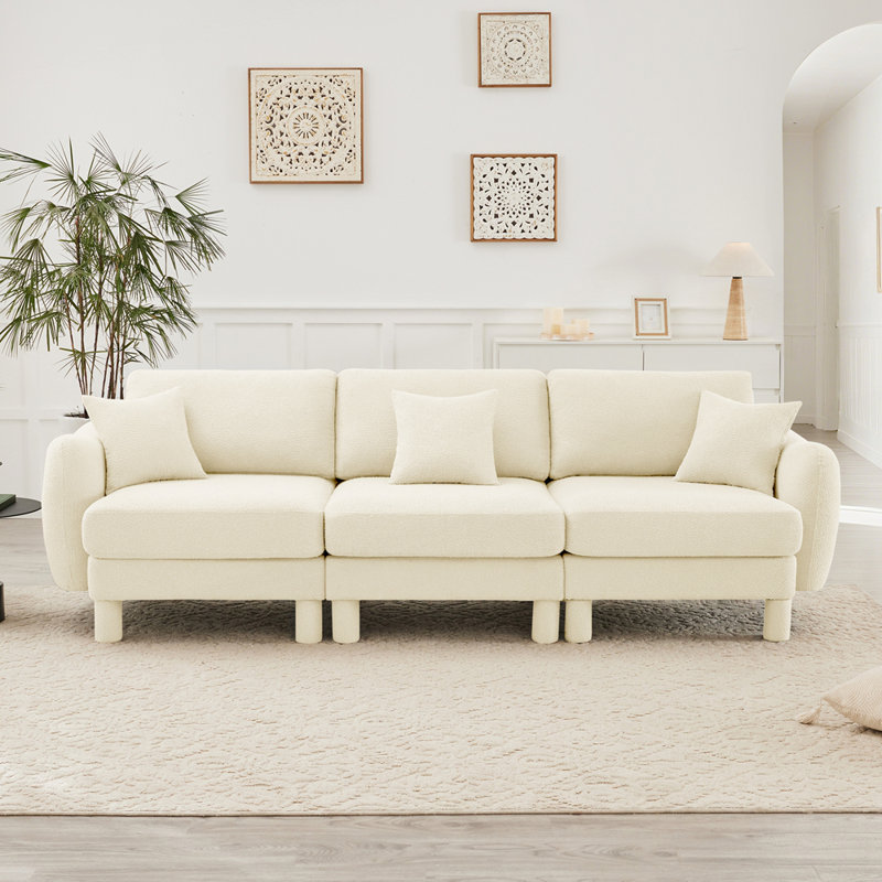 Canapé 3 places en tissu Boucle incluant 3 coussins, Beige, H 35 po x l 109,4 po x P 35,8 po