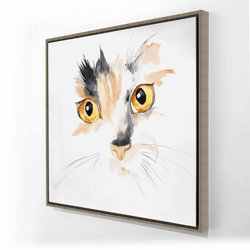 Aquarelle sur fond de visage de chat, toile encadrée - gris