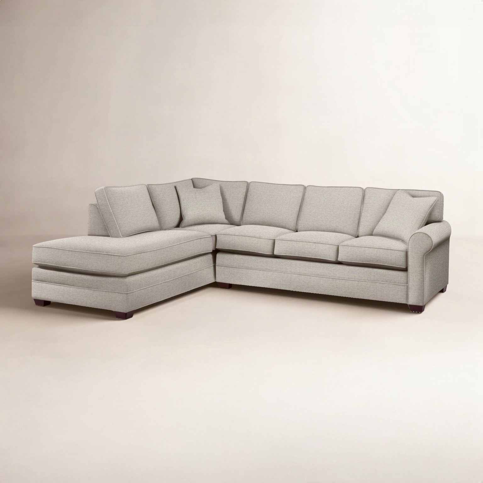 Bedford Upholstered Sectional, Beige Performance Fabric; 0851-73, Java Finish, Left Hand Facing