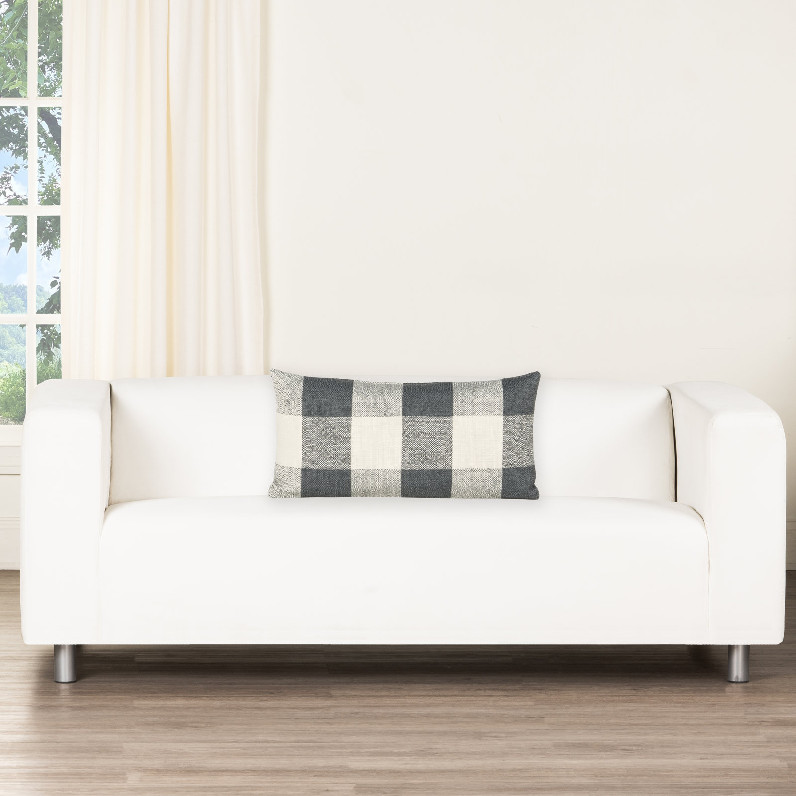 Birch Lane Cleveland Throw Pillow Lumbar, Blue Checkered, Polyester