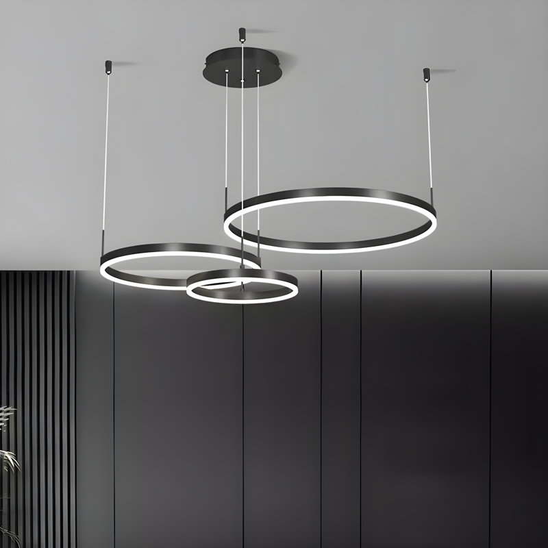 Modern LED Ceiling Light Fixture – 3-Ring Flush Mount Chandelier for Dining Room, Bedroom & Kitchen, Matte Black