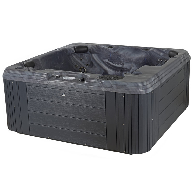 Revive Symphony 6 Person 50-Jet Lounger Hot Tub with Bluetooth Stereo, LED Lighting and Ozonator, Storm Cloud, Gray