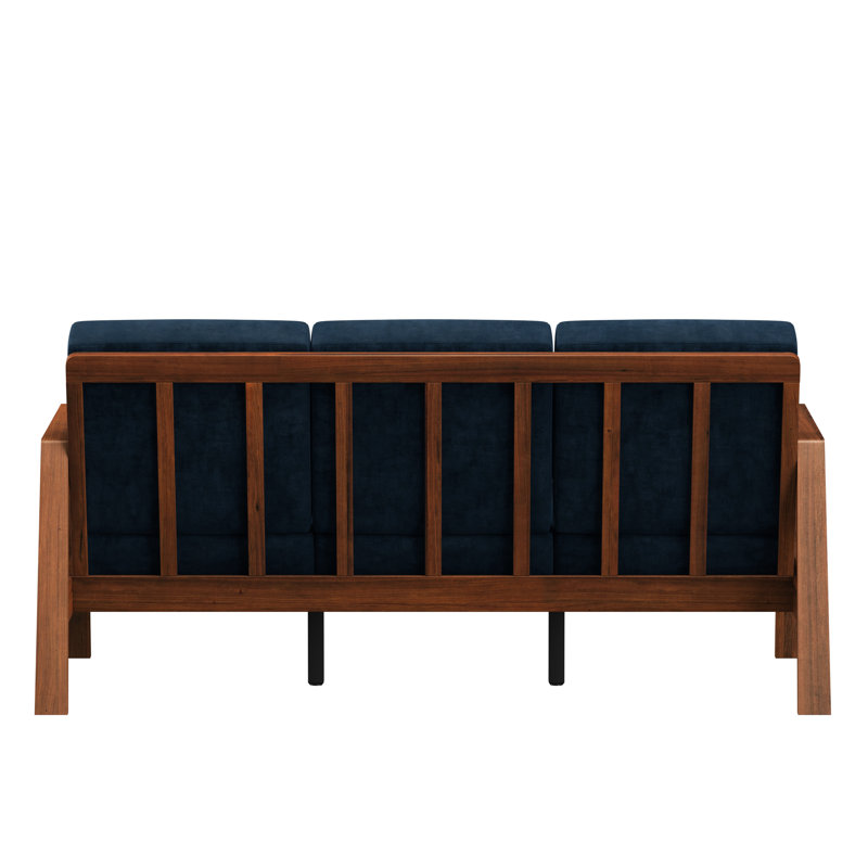 Ensemble de 3 chaises en velours bleu marine de style Mid-Century avec support en bois massif