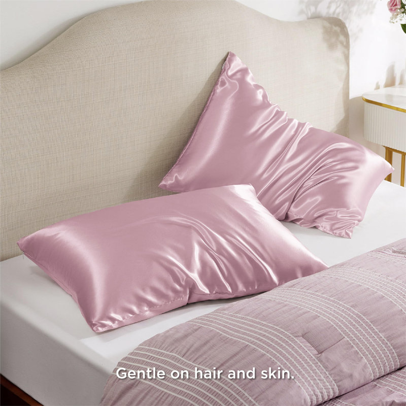 Bedsure Satin Pillow Case 2 Pack, Pink, King Pillow Case